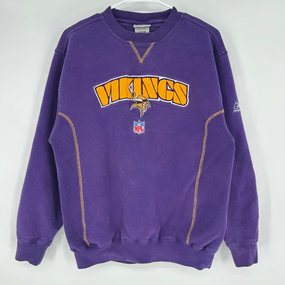 Vintage 90s Reebok NFL Minnesota Vikings Sweatshirt Purple Mens M Embroidered